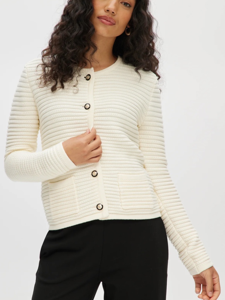 Hillary Radley Womens Ivory Crew Neck Knitted Cardigan Medium
